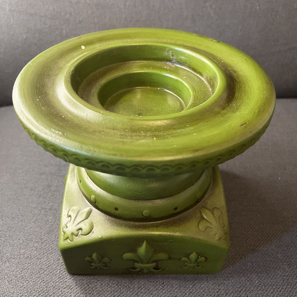 Vintage Green Pillar Candle Holder Boho Parma Embossed Chunky 70s Decor Xmas - Picture 7 of 10